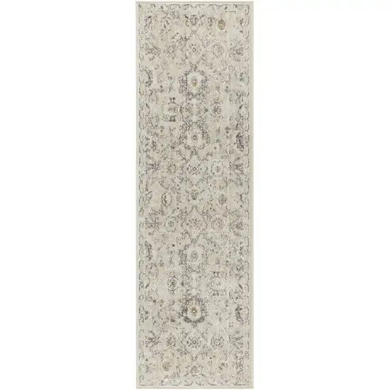 6' Ivory Floral Worn Faded Runner Rug Photo 2