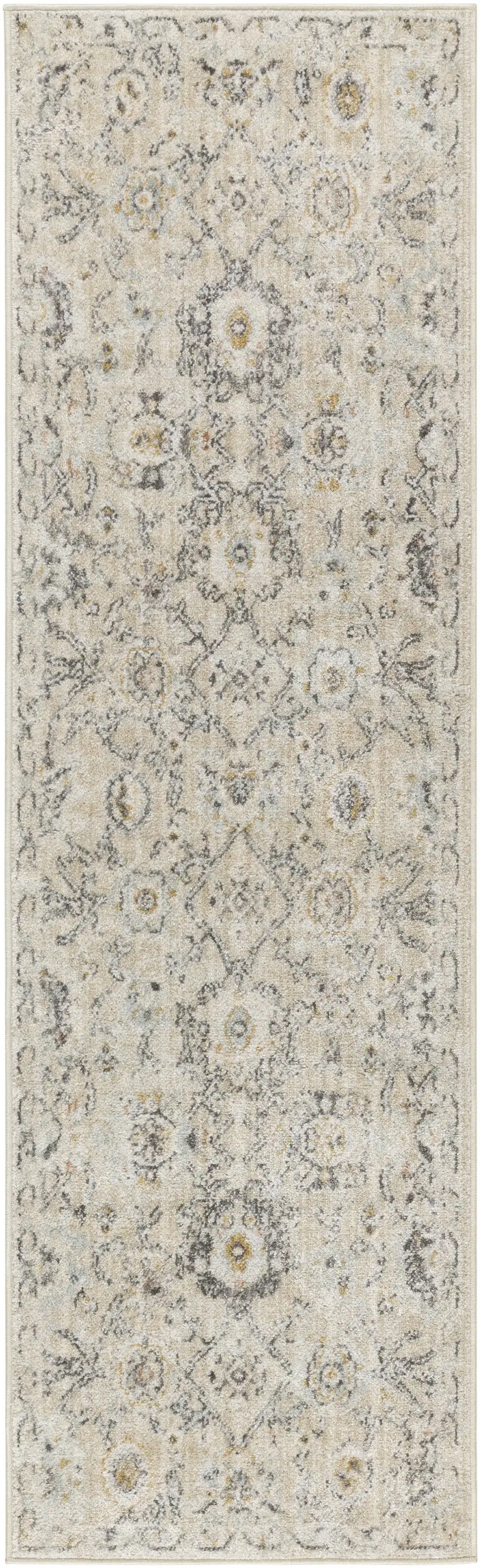 6' Ivory Floral Worn Faded Runner Rug Photo 2