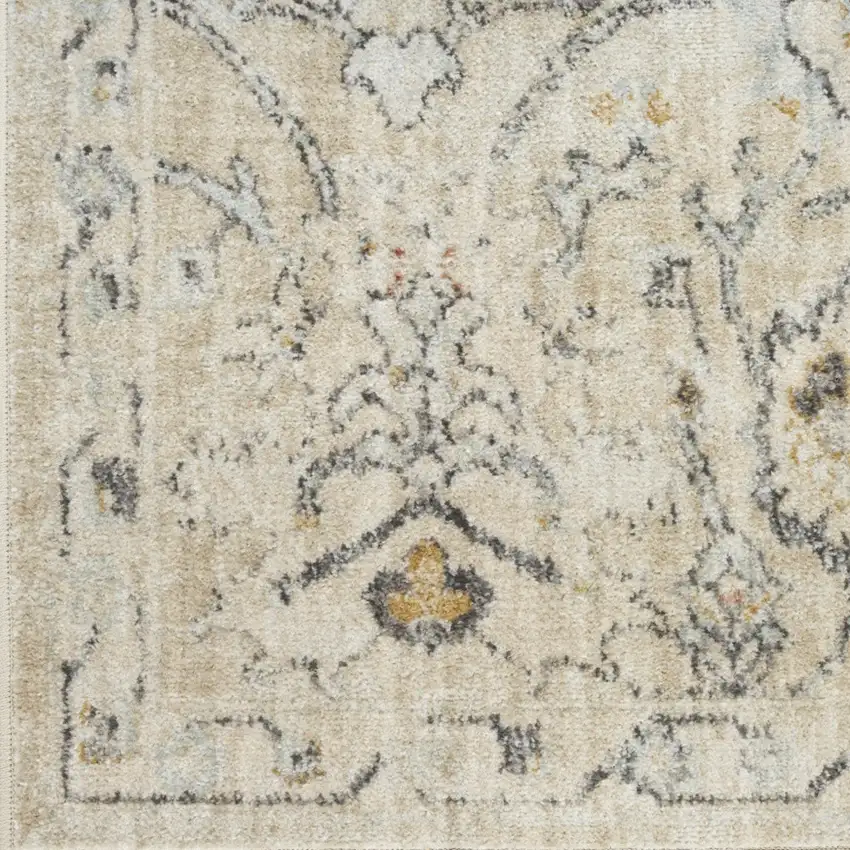 6' Ivory Floral Worn Faded Runner Rug Photo 6