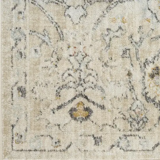 6' Ivory Floral Worn Faded Runner Rug Photo 6