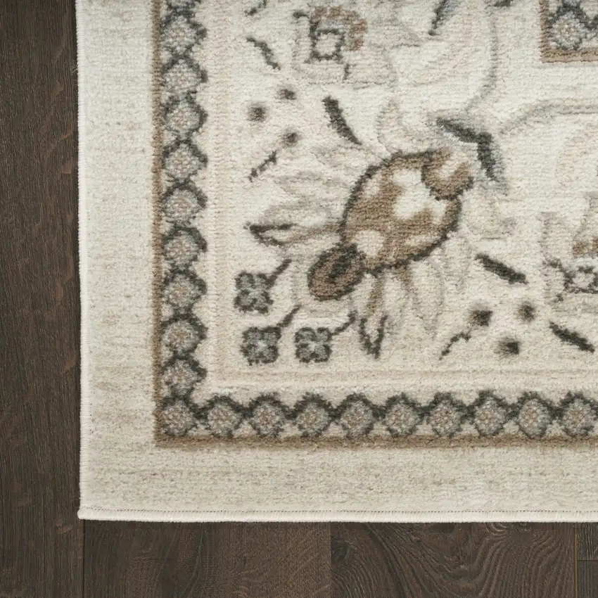 6' Ivory Floral Worn Faded Runner Rug Photo 8