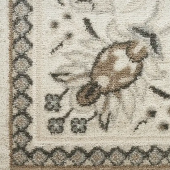 6' Ivory Floral Worn Faded Runner Rug Photo 6