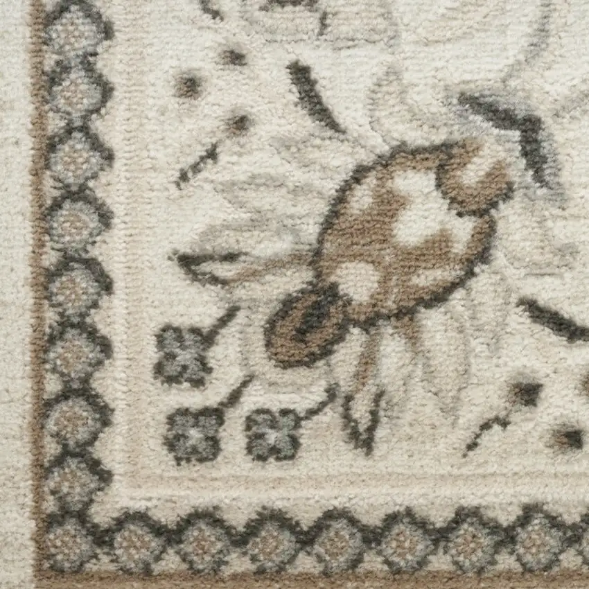 6' Ivory Floral Worn Faded Runner Rug Photo 6