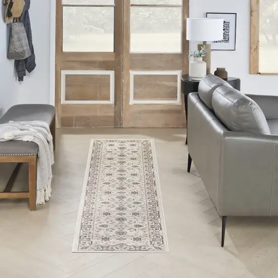 6' Ivory Floral Worn Faded Runner Rug Photo 5