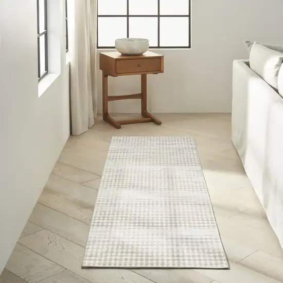 7' Ivory Geometric Distressed Runner Rug Photo 5