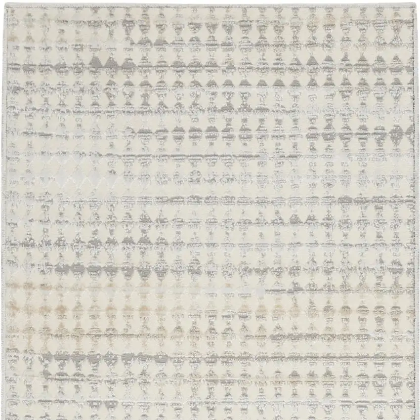 7' Ivory Geometric Distressed Runner Rug Photo 5