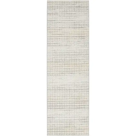 7' Ivory Geometric Distressed Runner Rug Photo 4