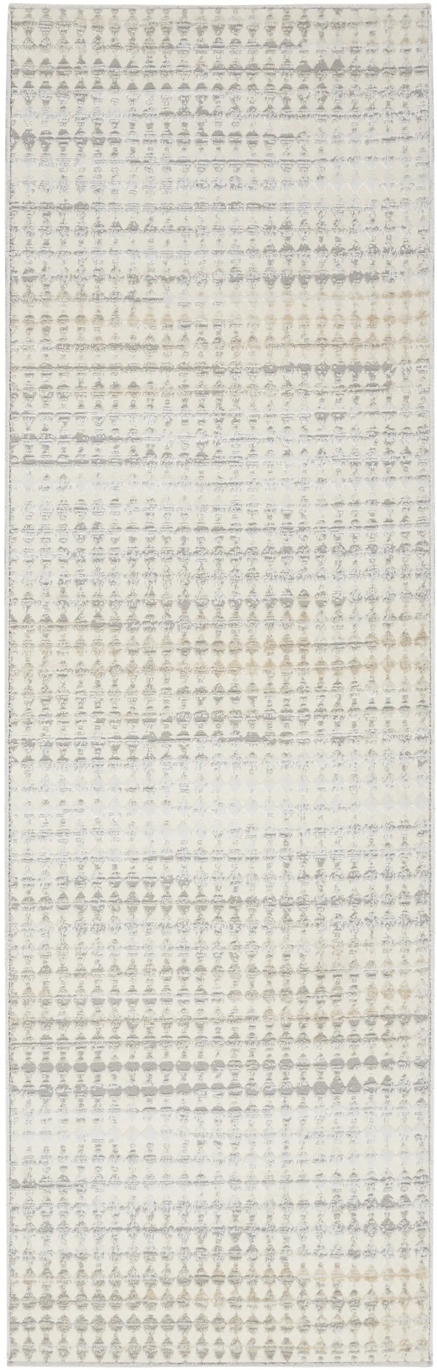 7' Ivory Geometric Distressed Runner Rug Photo 4