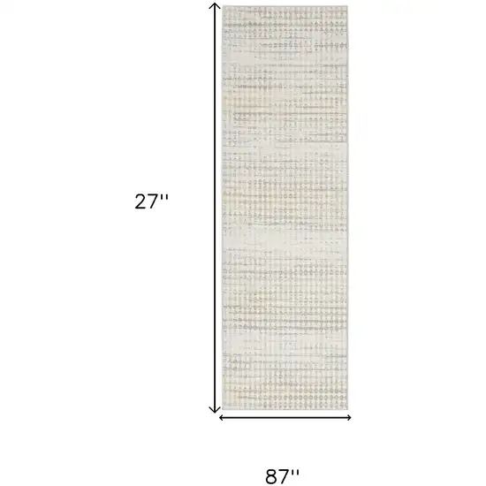 7' Ivory Geometric Distressed Runner Rug Photo 3