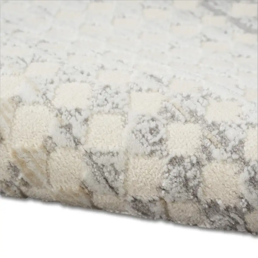 7' Ivory Geometric Distressed Runner Rug Photo 7