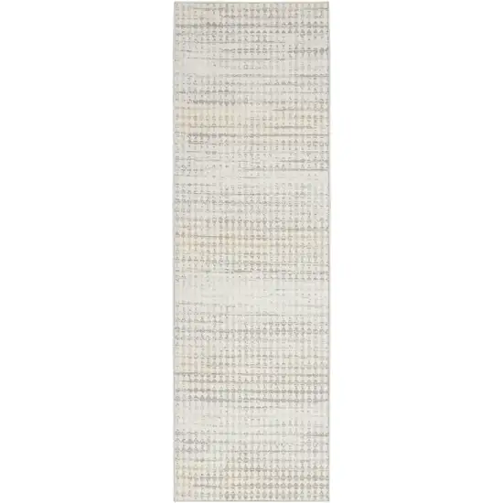 7' Ivory Geometric Distressed Runner Rug Photo 2