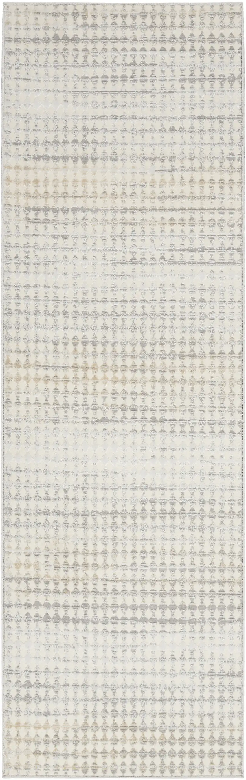 7' Ivory Geometric Distressed Runner Rug Photo 2