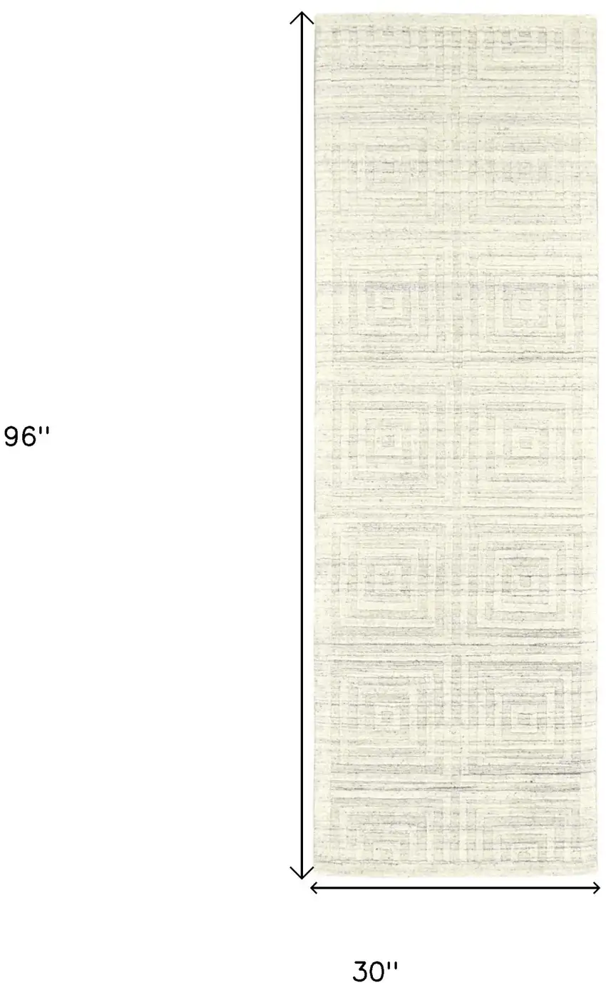 8' Ivory Geometric Hand Woven Runner Rug Photo 4