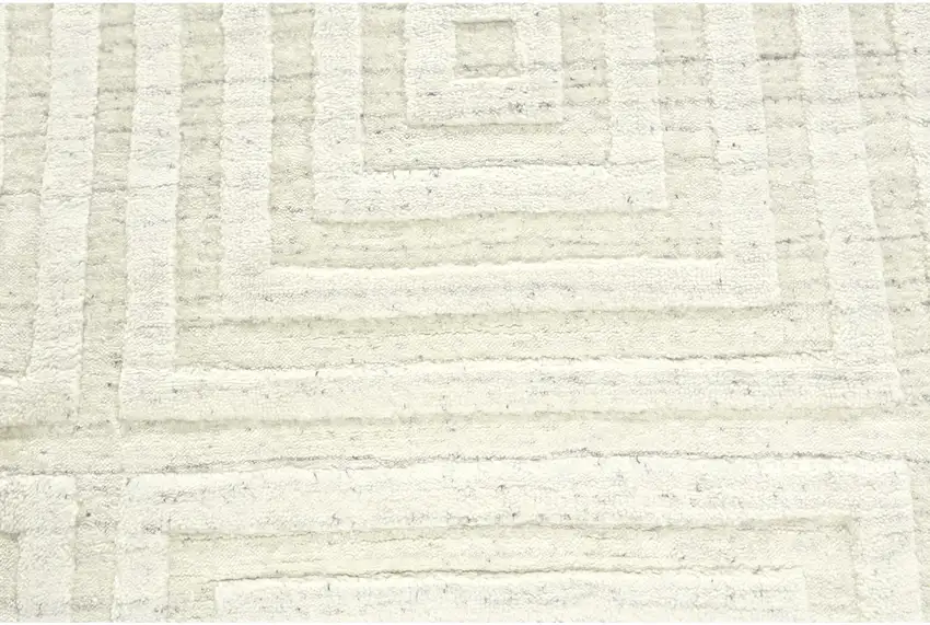 8' Ivory Geometric Hand Woven Runner Rug Photo 5