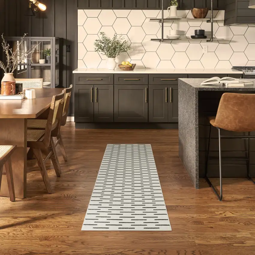 6' Ivory Geometric Power Loom Runner Rug Photo 4