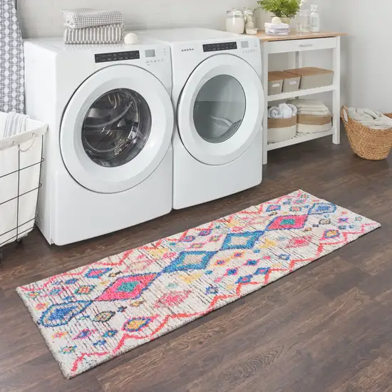 6' Ivory Geometric Power Loom Runner Rug Photo 6