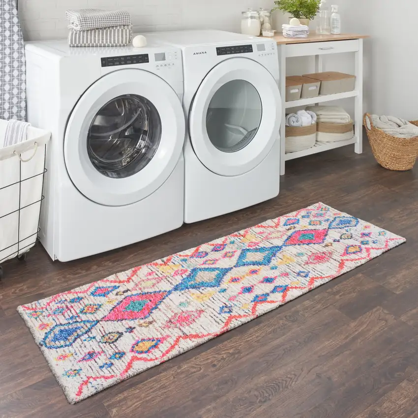 6' Ivory Geometric Power Loom Runner Rug Photo 6