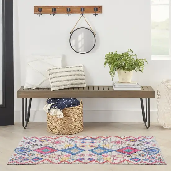 6' Ivory Geometric Power Loom Runner Rug Photo 5