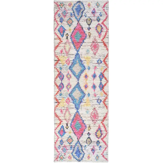 6' Ivory Geometric Power Loom Runner Rug Photo 2