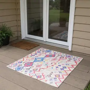 Photo of 6' Ivory Geometric Power Loom Runner Rug