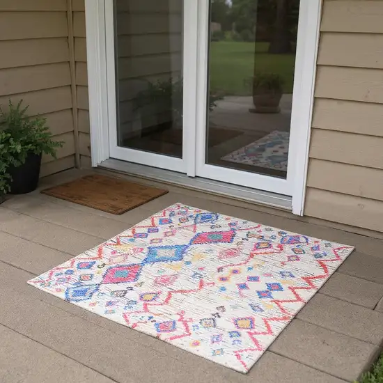 6' Ivory Geometric Power Loom Runner Rug Photo 1