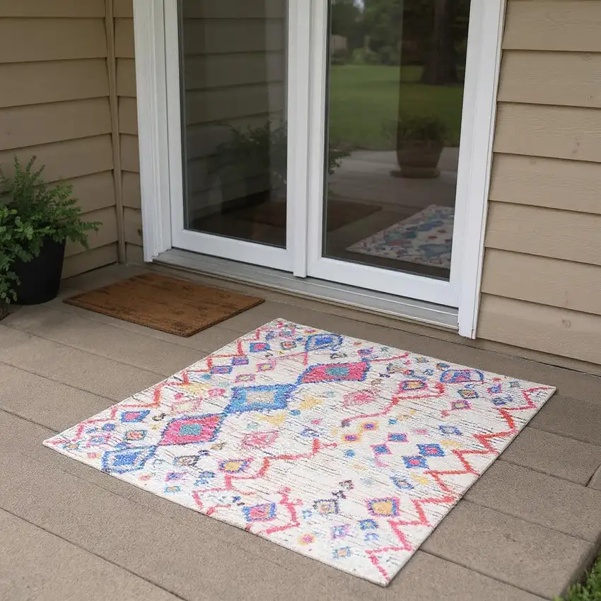 6' Ivory Geometric Power Loom Runner Rug Photo 1
