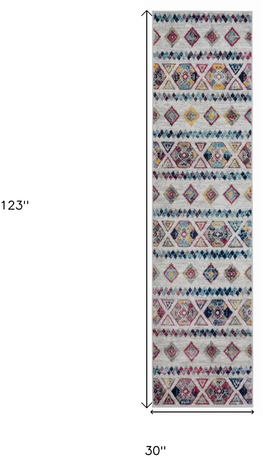 10' Ivory Geometric Power Loom Runner Rug Photo 6