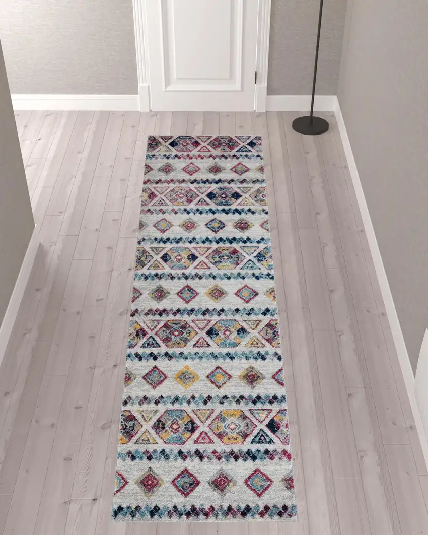 10' Ivory Geometric Power Loom Runner Rug Photo 3
