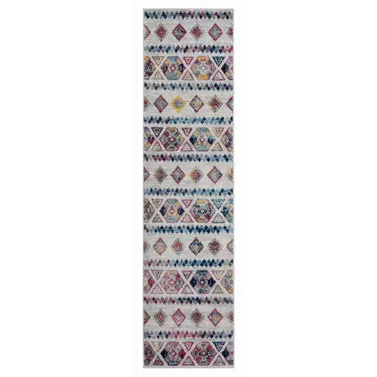 10' Ivory Geometric Power Loom Runner Rug Photo 1