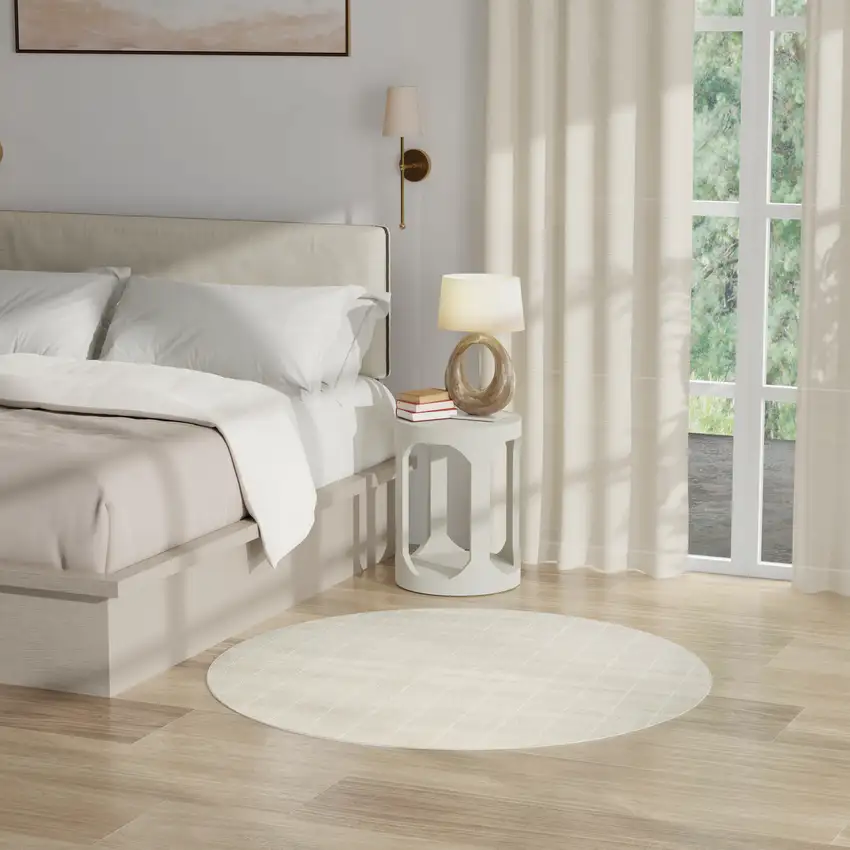 4' Ivory Geometric Round Rug Photo 5