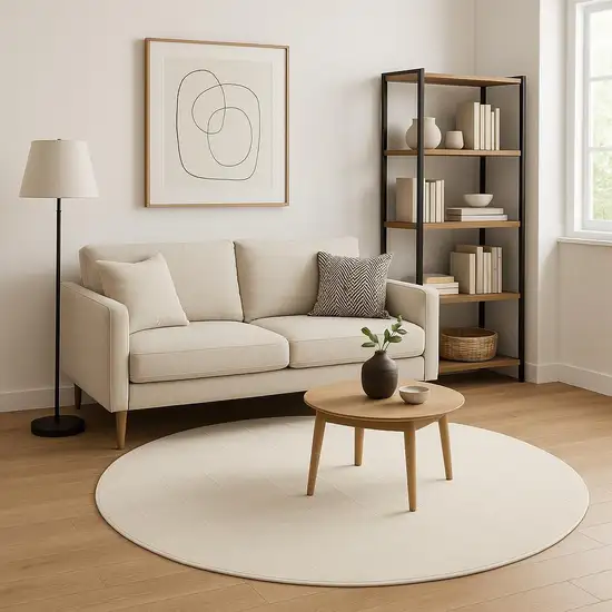 8' Ivory Geometric Round Rug Photo 1