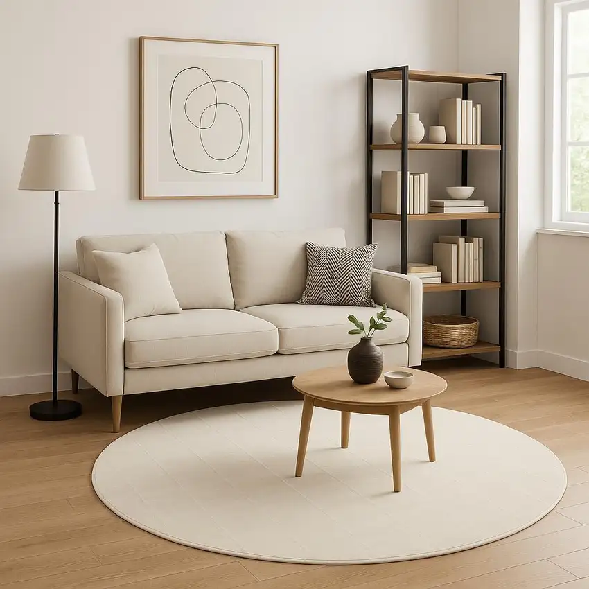 8' Ivory Geometric Round Rug Photo 1