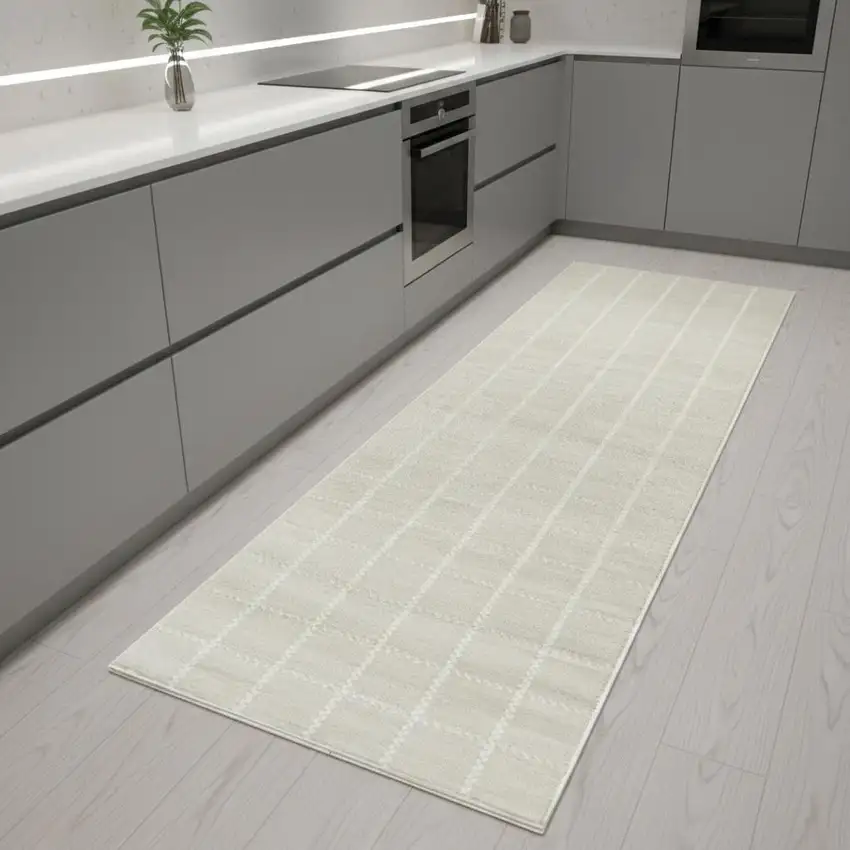 8' Ivory Geometric Runner Rug Photo 1