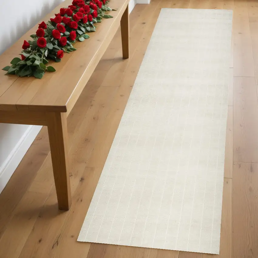 8' Ivory Geometric Runner Rug Photo 1