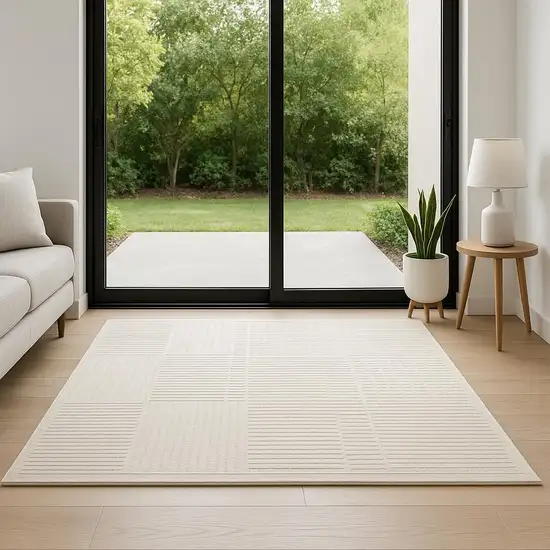 6' Ivory Geometric Runner Rug Photo 1