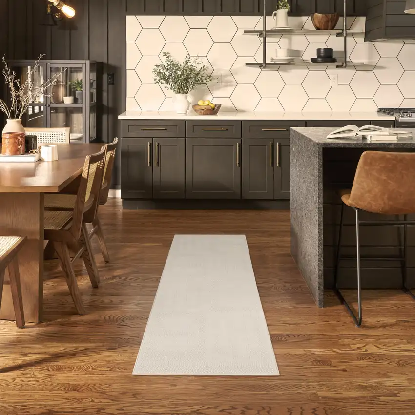 6' Ivory Geometric Runner Rug Photo 3