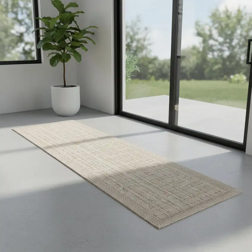 6' Ivory Geometric Runner Rug Photo 1