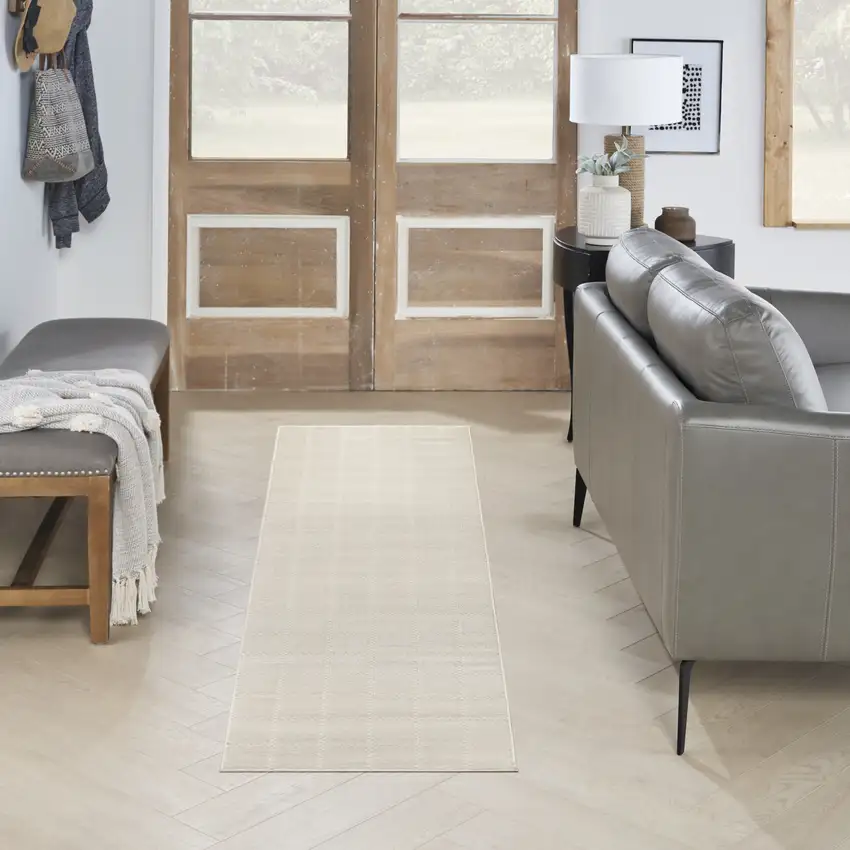 6' Ivory Geometric Runner Rug Photo 5