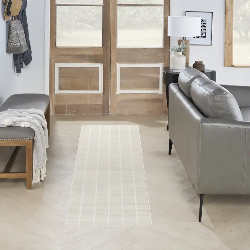 6' Ivory Geometric Runner Rug Photo 5