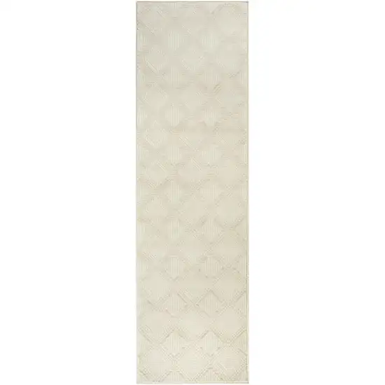 8' Ivory Geometric Runner Rug Photo 2