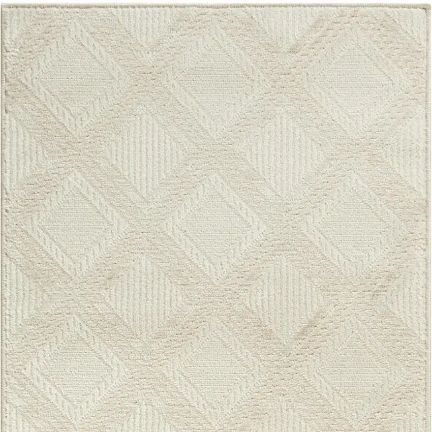8' Ivory Geometric Runner Rug Photo 3
