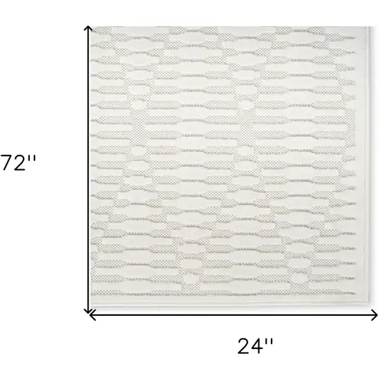6' Ivory Geometric Runner Rug Photo 9