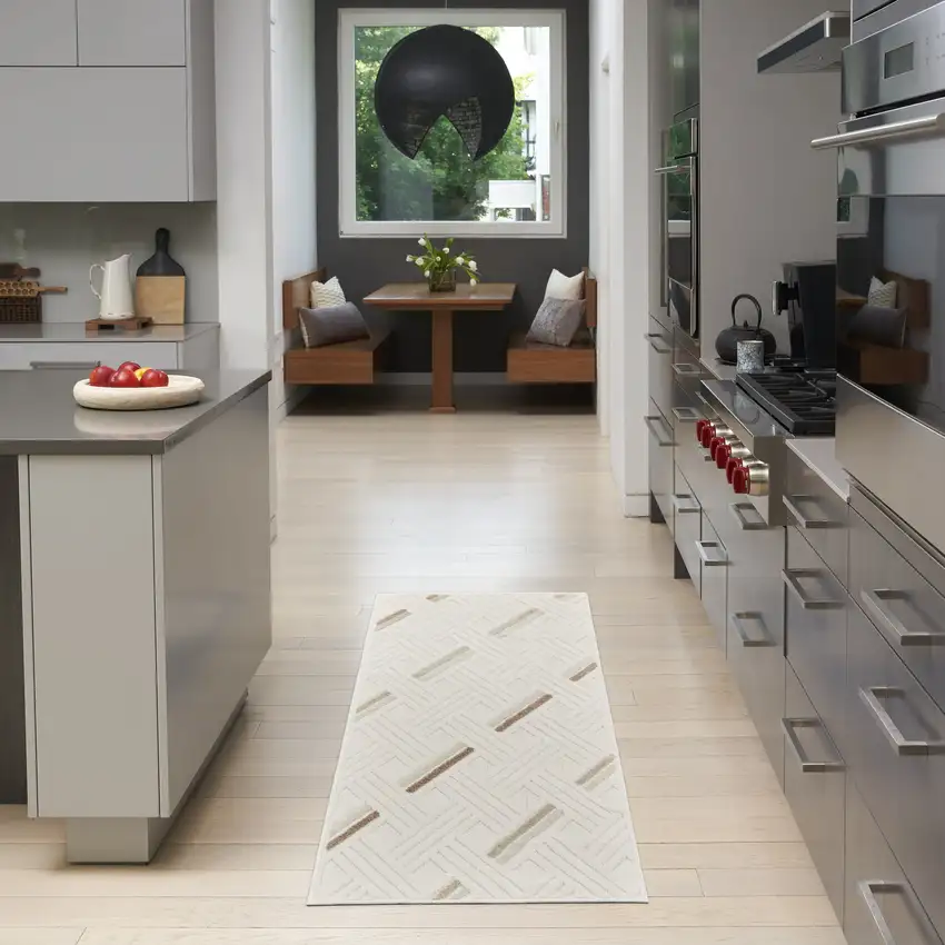 6' Ivory Geometric Runner Rug Photo 3