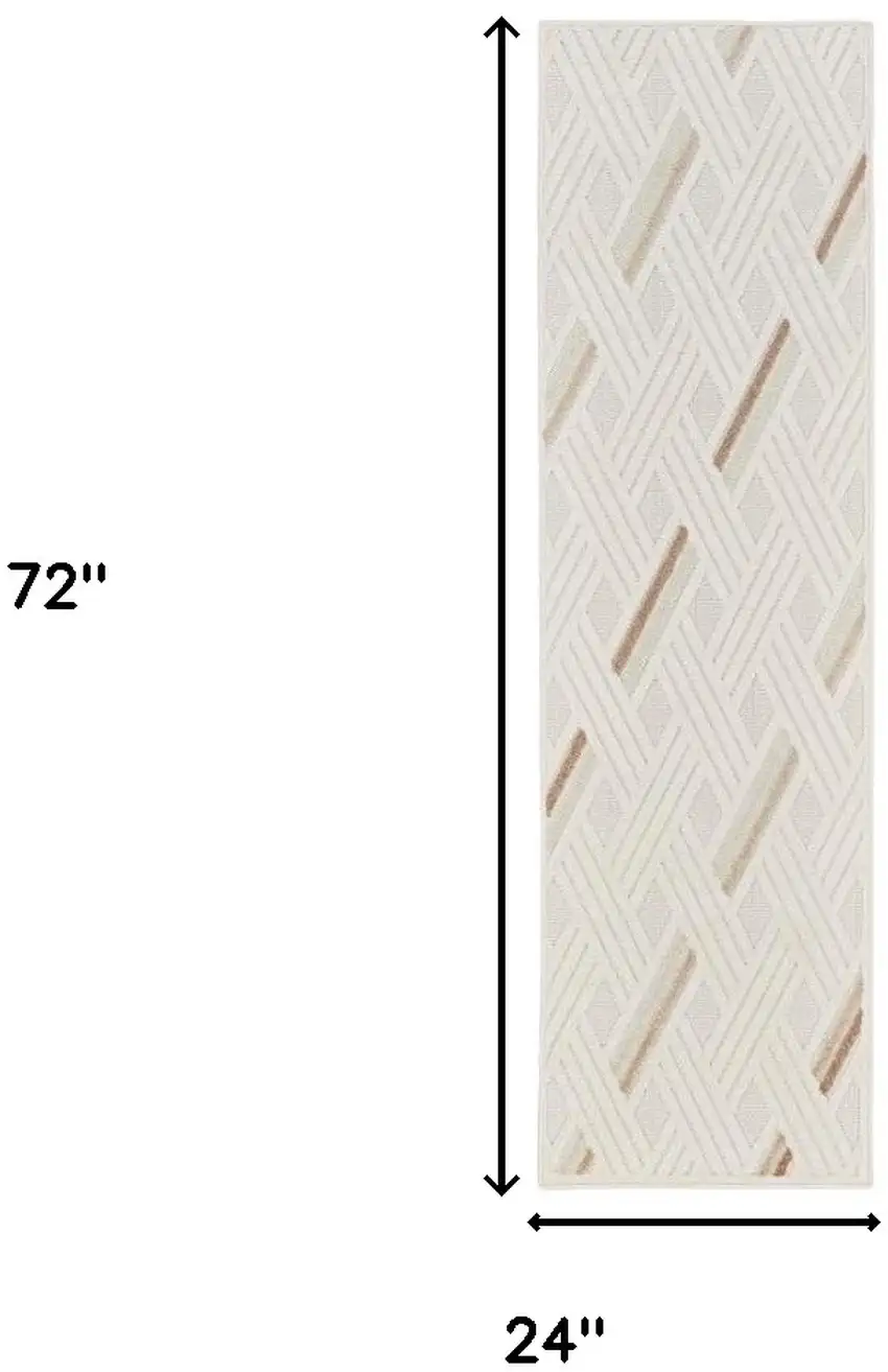 6' Ivory Geometric Runner Rug Photo 9