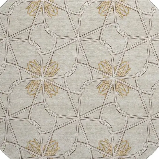 8' Ivory Gold And Beige Geometric Washable Round Rug With UV Protection Photo 2