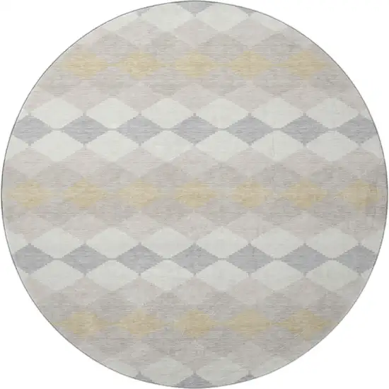8' Ivory Gold And Beige Geometric Washable Round Rug With UV Protection Photo 4