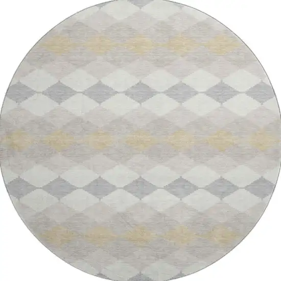8' Ivory Gold And Beige Geometric Washable Round Rug With UV Protection Photo 2