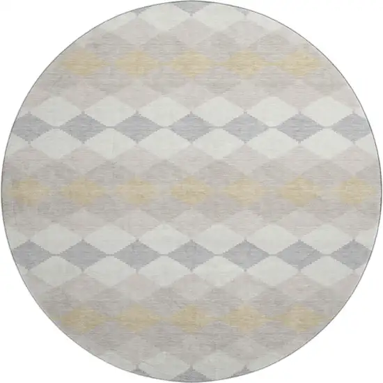 8' Ivory Gold And Beige Geometric Washable Round Rug With UV Protection Photo 1