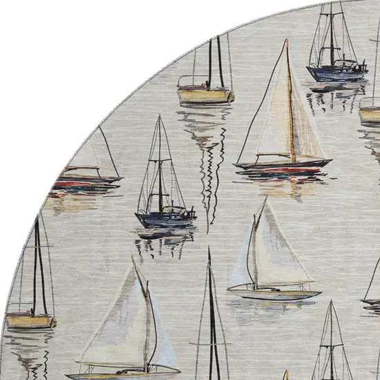 8' Ivory Gold And Black Nautical Washable Round Rug With UV Protection Photo 4