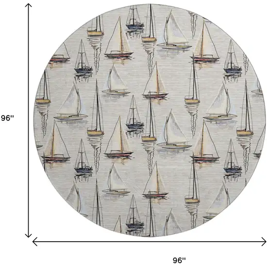 8' Ivory Gold And Black Nautical Washable Round Rug With UV Protection Photo 3